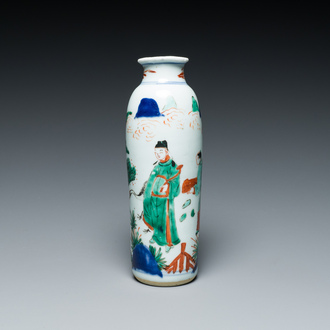 A Chinese wucai rouleau vase, Transitional period