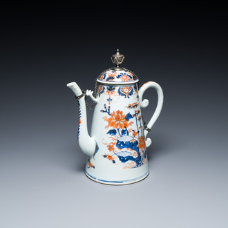 A Chinese silver-mounted Imari-style 'lighthouse' coffee pot and cover, Qianlong