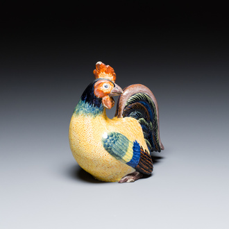 A polychrome Dutch Delft rooster, early 19th C.