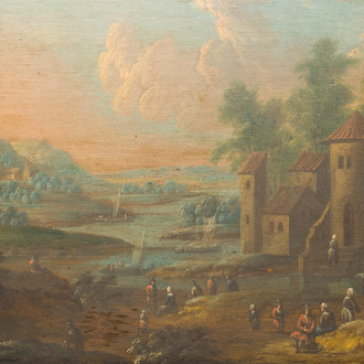 Adriaen Frans Boudewyns I (ca.1644-1711): 'Italianiserend landschap', olie op paneel