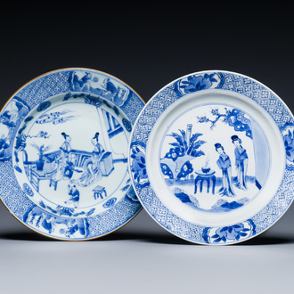 Two Chinese blue and white 'Cao sisters' plates, Kangxi mark and of the period and Yongzheng