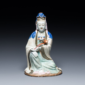 A Chinese famille rose figure of Guanyin with a ruyi scepter, Qianlong