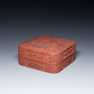 A Chinese red cinnabar lacquer box and cover, 17/18th C.