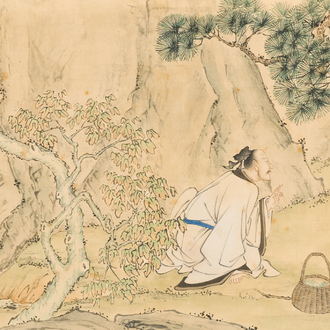 Feng Chaoran 馮超然 (1882-1954): 'Deux lettrés sous l'arbre',  encre et couleurs sur soie, daté 1927