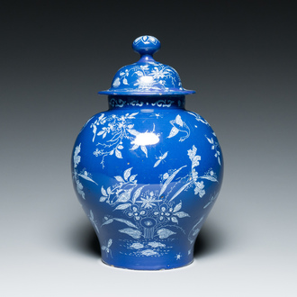 An extremely rare Dutch Delft 'Persian Blue' vase and cover, ca. 1700