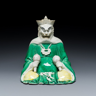 A Chinese verte biscuit figure of Yan Luo, the ruler of hell, Kangxi