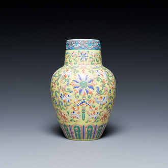 A Chinese famille rose-style enamelled glass vase, probably 19th C.