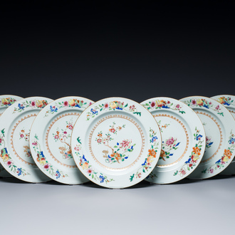 Seven Chinese famille rose dishes, Qianlong