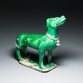 A large Chinese sancai-glazed 'dog' roof tile, Ming