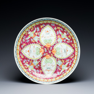 A Chinese famille rose Bencharong dish for the Thai market, Kangxi mark, 19th C.