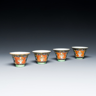 Four Chinese Thai market Bencharong 'Theppanom' wine cups, 19th C.