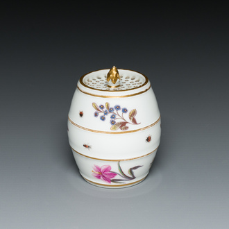 A polychrome Meissen porcelain pounce pot with flowers and insects, Germany, 1st half 18th C.