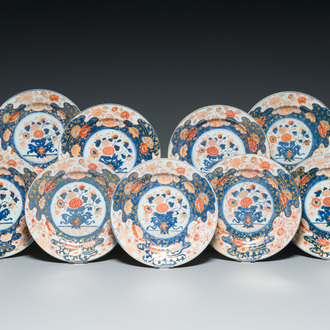 Nine Chinese Imari-style plates, Qianlong