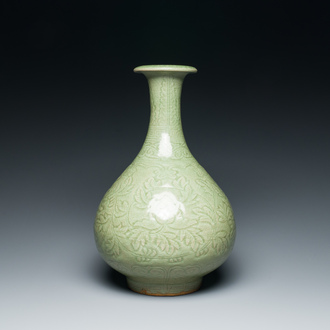 A Chinese Longquan celadon 'yuhuchunping' vase with floral design, Ming