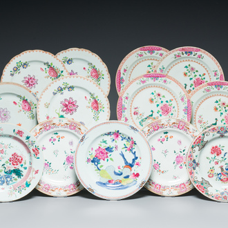 Thirteen Chinese famille rose plates, Yongzheng/Qianlong