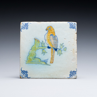 A polychrome Dutch Delft 'parrot' tile, 17th C.