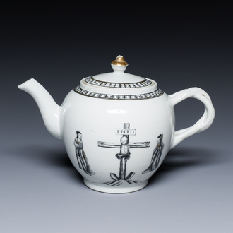 A Chinese grisaille 'Crucifixion' teapot and cover, Qianlong