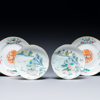 Two pairs of Chinese famille rose plates, Daoguang and Qing Hua Zhen Pin 清華珍品 mark, 19/20th C.