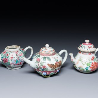 Three Chinese famille rose teapots, Yongzheng