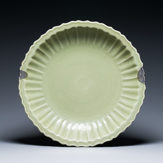 A very large Chinese Longquan celadon dish, probably Chuzhou kiln, Ming