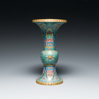 A Chinese cloisonné 'gu' vase with lotus scrolls, 18/19th C.