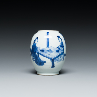 A Chinese blue and white 'Long Eliza' tea caddy, Kangxi