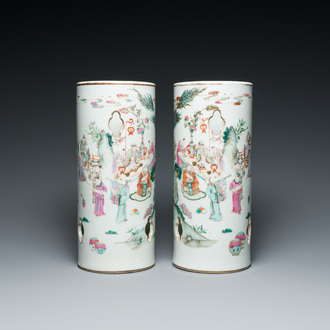 A pair of Chinese famille rose reticulated hat stands, 19th C.