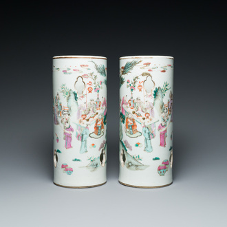A pair of Chinese famille rose reticulated hat stands, 19th C.