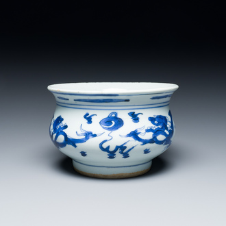 A Chinese blue and white 'dragon' censer, Kangxi