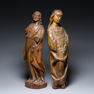 Twee eikenhouten sculpturen van Christus en van een engel, wellicht Vlaanderen, 16e eeuw