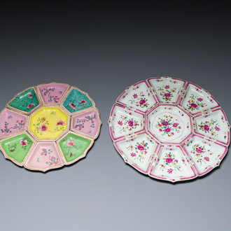 Two Chinese famille rose nine-piece sweetmeat sets, 18/19th C.