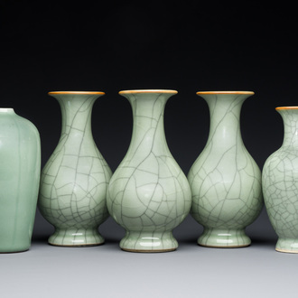 Five Chinese celadon-glazed vases, Qing
