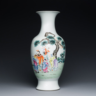 A Chinese famille rose 'Sanxing' vase, Qianlong mark, Republic