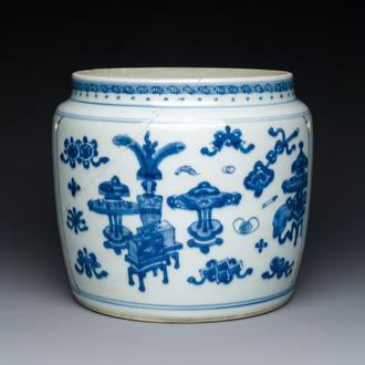 A Chinese blue and white 'antiquities' bowl, Kangxi
