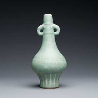 A Chinese Longquan celadon bottle vase, Yuan/Ming