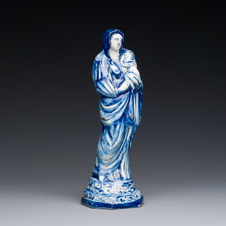 A rare Dutch Delft blue and white Madonna and Child, dated 1738