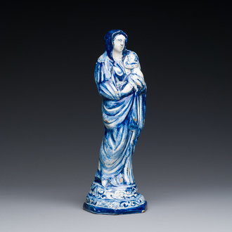 A rare Dutch Delft blue and white Madonna and Child, dated 1738