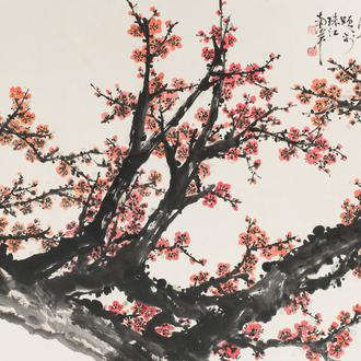 Guan Shanyue 關山月 (1912-2000): 'Plum blossoms', ink and colours on paper, dated 1992