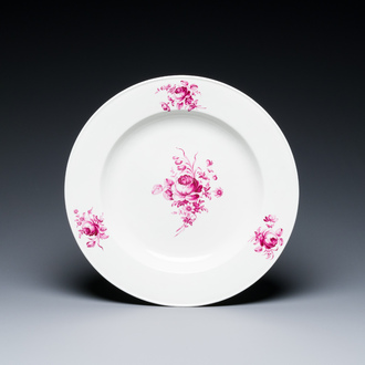 A purple-enameled dish with floral design, Tournai, 18th C.
