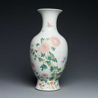 A Chinese famille rose vase with floral design, Guangxu mark, Republic