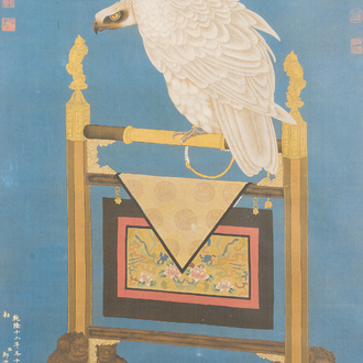 Follower of Giuseppe Castiglione 郎世寧 (1688-1766): 'Eagle', ink and colours on paper, dated 1747