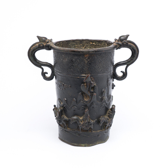 A Chinese bronze relief-decorated incense burner, Ming