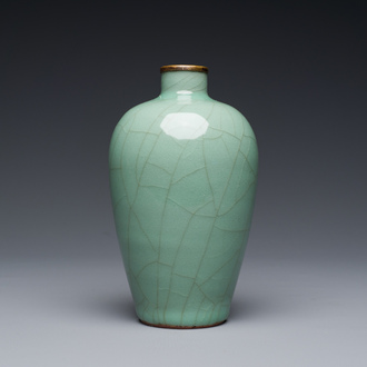 A Chinese Longquan celadon vase with gilt-bronze mount, Ming