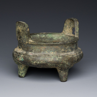 A Chinese bronze tripod censer, Xuande mark, Ming