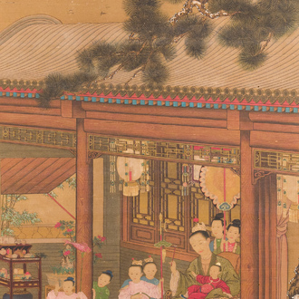 Ecole chinoise: 'L'empereur Qianlong avec des enfants', encre et couleur sur soie, 18/19ème