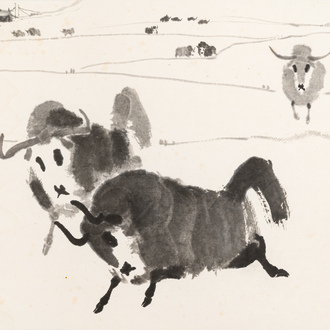 Wu Zuoren 吳作人 (1908-1997): 'Buffalo', ink on paper