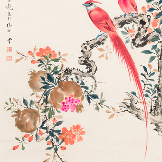 Yan Bolong 顏伯龍 (1898-1955): 'Pies et grenades', encre et couleur sur papier, datée 1943
