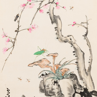 Wang Xuetao 王雪濤 (1903-1982): 'Oiseau et insectes', encre et couleur sur papier
