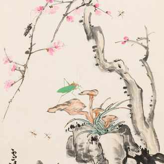 Wang Xuetao 王雪濤 (1903-1982): 'Vogel en insecten', inkt en kleur op papier