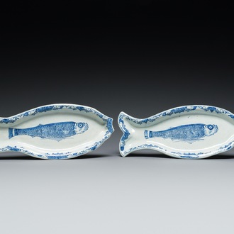 A pair of Dutch Delft blue and white herring dishes, 18th C.